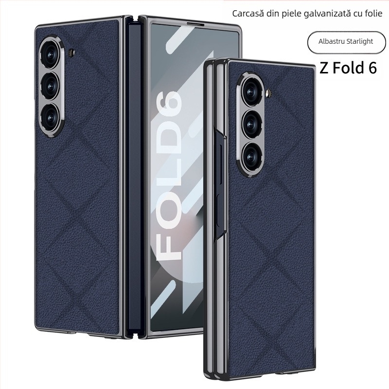 Carcasă de protecție pentru Samsung Galaxy Z Fold6 – piele sintetică electroplacată, stil minimalist, protecție antișoc și antiamprente