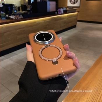 Carcasă pentru Huawei Mate70 Pro din piele sintetică, accente glitter, suport magnetic, auriu – lux ușor