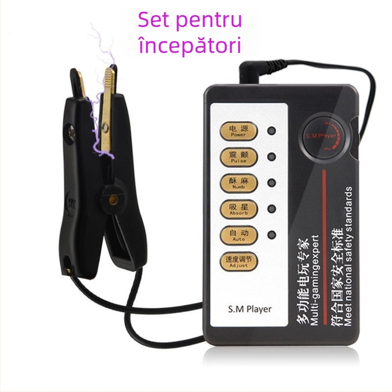 Set de jucării sexuale: cleme electrice pentru sâni, cleme vaginale, plasturi pentru mameloane, accesoriu de aspirație, dop anal și baston de masaj vaginal