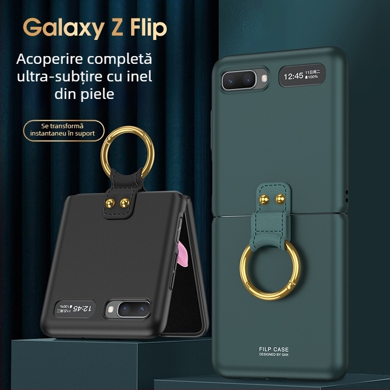 Husă GKK pentru Samsung Galaxy Z Flip cu inel, design pliabil, ultra-subțire, pentru modelele F7070 și F7000, material PC, protecție la căderi