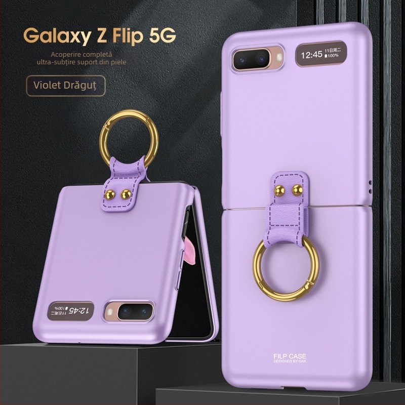 Husă GKK pentru Samsung Galaxy Z Flip cu inel, design pliabil, ultra-subțire, pentru modelele F7070 și F7000, material PC, protecție la căderi