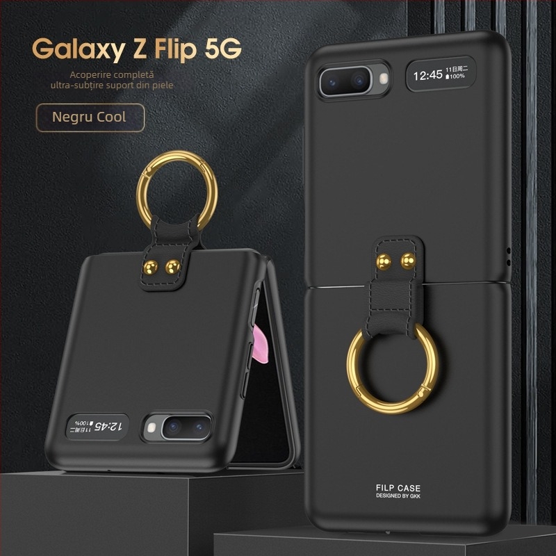 Husă GKK pentru Samsung Galaxy Z Flip cu inel, design pliabil, ultra-subțire, pentru modelele F7070 și F7000, material PC, protecție la căderi