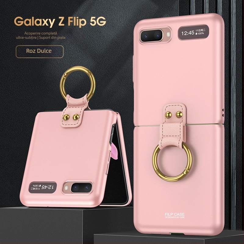 Husă GKK pentru Samsung Galaxy Z Flip cu inel, design pliabil, ultra-subțire, pentru modelele F7070 și F7000, material PC, protecție la căderi