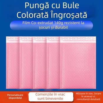 Pungă roză cu bule, folie PE coextrudată, bule groase, ambalaj impermeabil