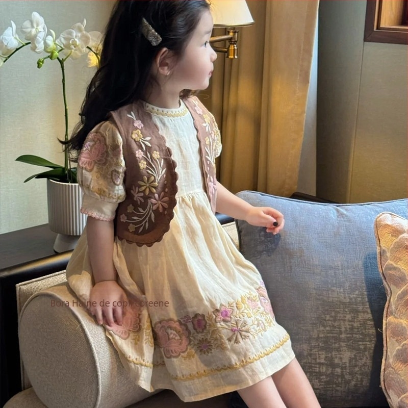 Rochie de vară pentru fetițe, 3–8 ani, 2026 stil nou, poliester, rochie dintr-o singură piesă cu design de prințesă