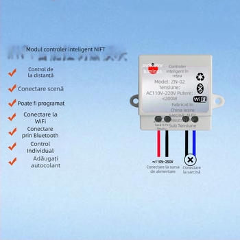 Comutator inteligent cu Wi‑Fi și Bluetooth, mod dual, pentru lămpi și ventilatoare, control prin aplicație mobilă