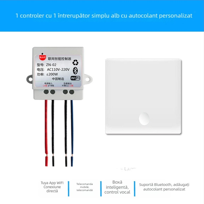 Comutator inteligent cu Wi‑Fi și Bluetooth, mod dual, pentru lămpi și ventilatoare, control prin aplicație mobilă