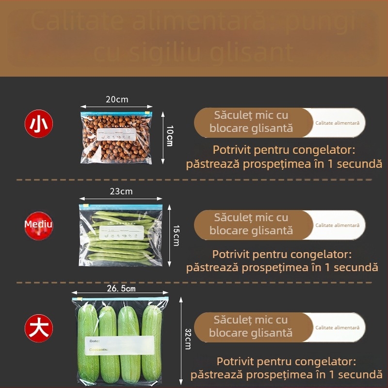 Sac de depozitare alimente cu închidere glisantă, potrivit frigiderului