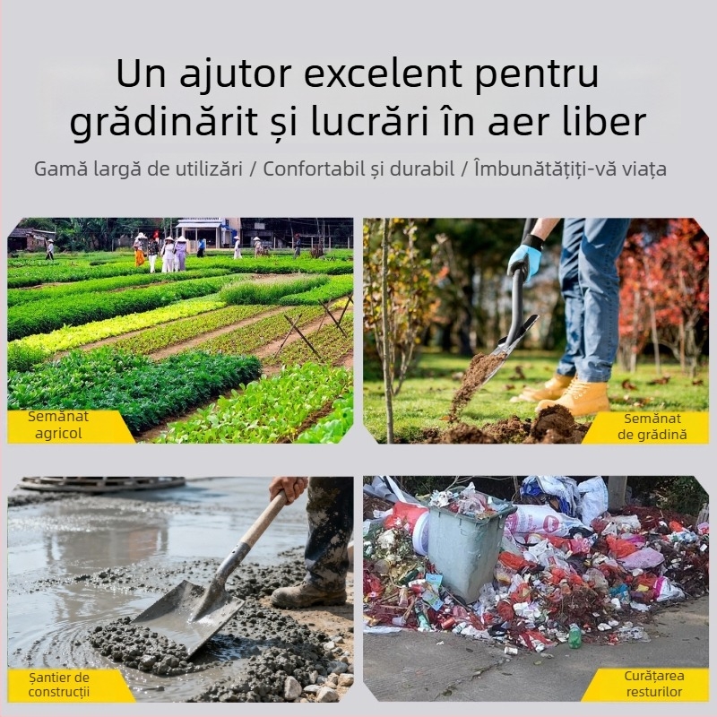 Lopată cu mâner din lemn, oțel mangan de înaltă duritate, dimensiune mare, pentru grădinărit