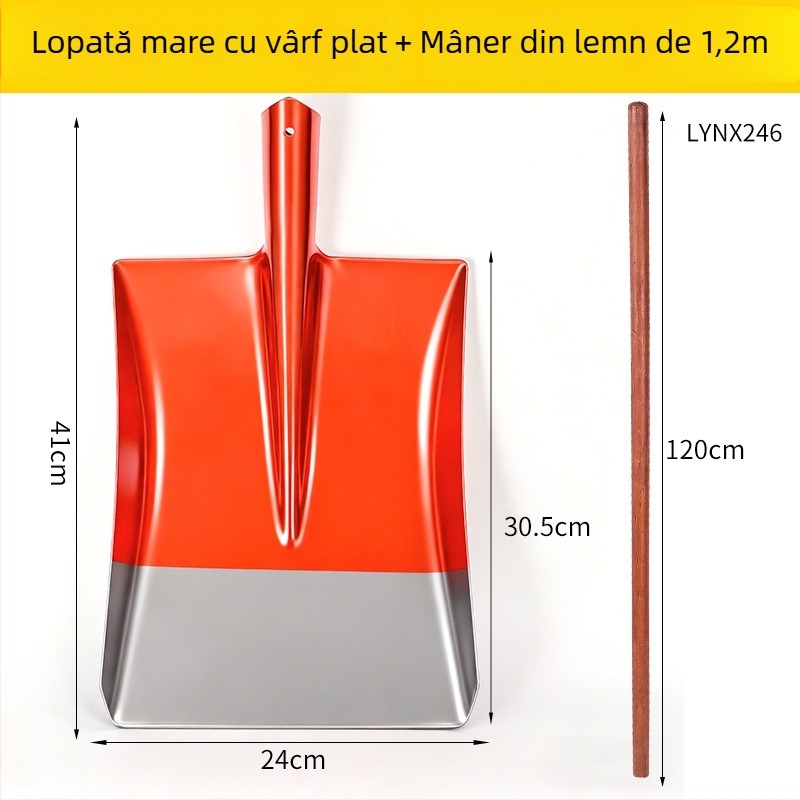 Lopată cu mâner din lemn, oțel mangan de înaltă duritate, dimensiune mare, pentru grădinărit