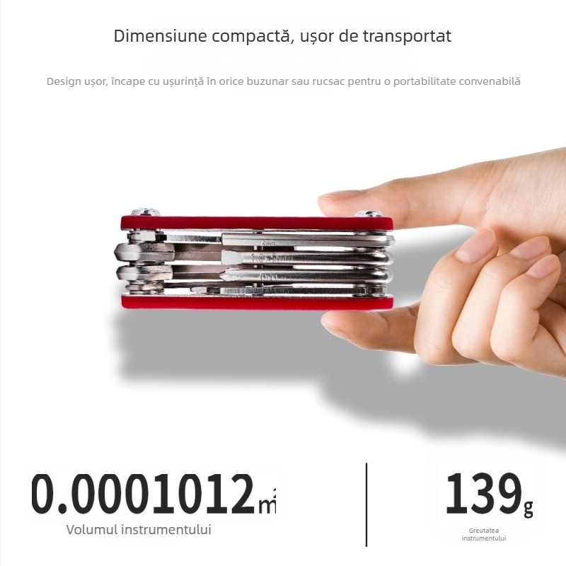 Unealtă de reparații pentru bicicletă pliabilă, multifuncțională, cu chei hexagonale externe și interne, levier pentru cauciuc și cheie pentru spițe