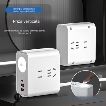 Priză inteligentă de birou, verticală, USB, multifuncțională, pentru casă și călătorii, cu cablu Type-C
