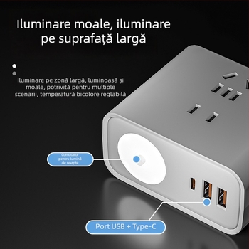 Priză inteligentă de birou, verticală, USB, multifuncțională, pentru casă și călătorii, cu cablu Type-C