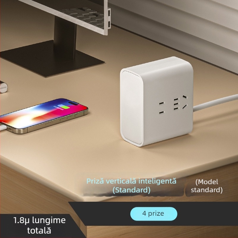 Priză inteligentă de birou, verticală, USB, multifuncțională, pentru casă și călătorii, cu cablu Type-C