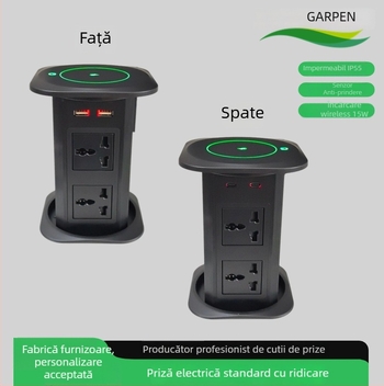JF1598 Priză electrică inteligentă cu lift pentru birou și insulă de bucătărie, cutie de cabluri A+C multifuncțională
