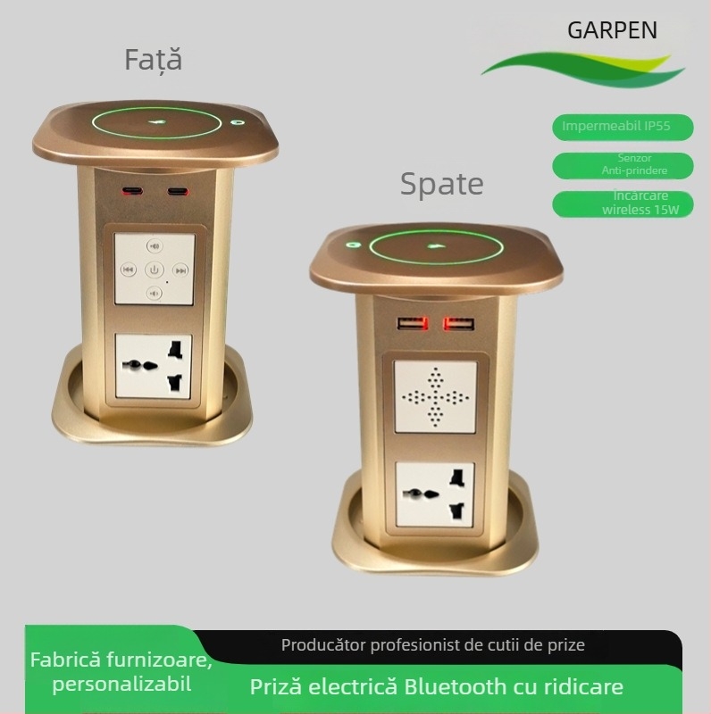 JF1598 Priză electrică inteligentă cu lift pentru birou și insulă de bucătărie, cutie de cabluri A+C multifuncțională