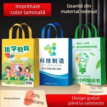 Geantă tote din material nețesut, imprimare color laminată, ecologică, pentru promovare în programe de instruire, cu logo personalizat