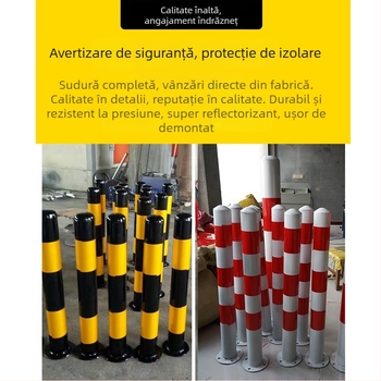 Coloane de avertizare și stâlpi de delimitare pentru trafic, țevi din oțel reflexive, fixate