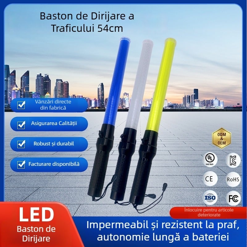Baston de trafic LED cu flash, 54 cm, reîncărcabil, mâner pentru situații de urgență nocturne