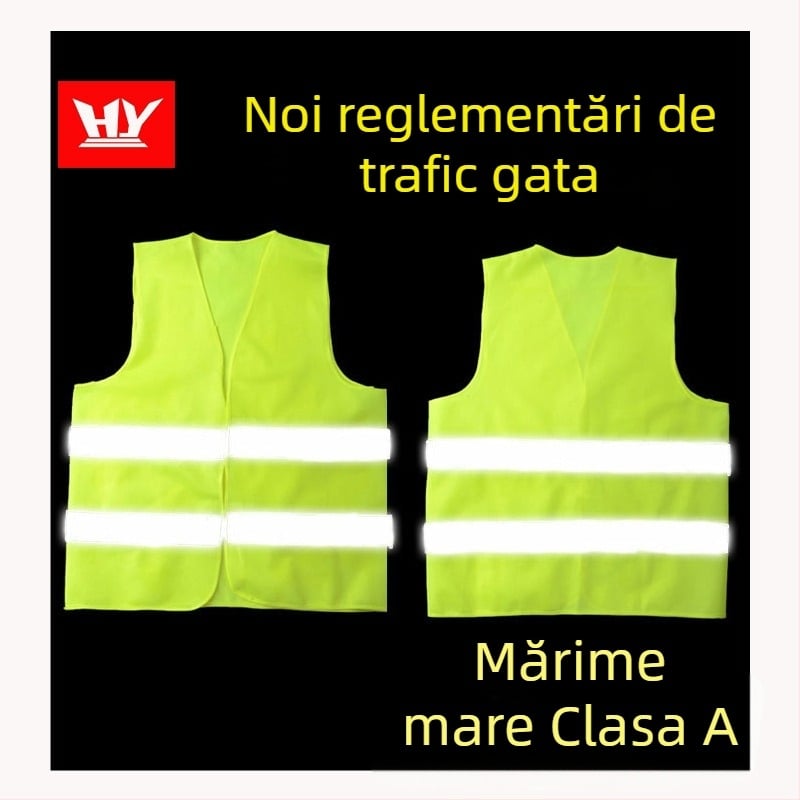Vesta reflectorizantă pentru siguranța rutieră și muncitori de salubritate, vizibilitate nocturnă, palton reflectorizant de rezervă pentru inspecția vehiculului
