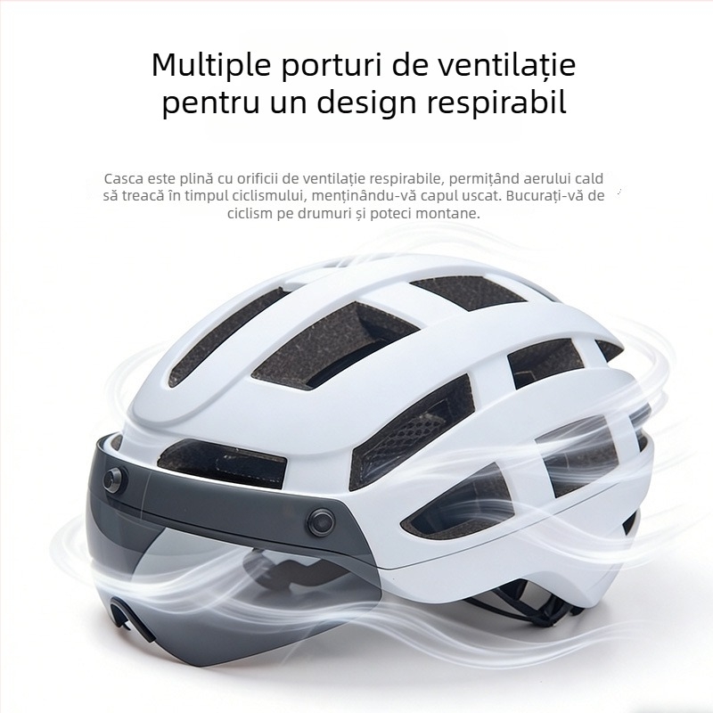 Cască de ciclism cu ochelari magnetici și lumină, design integrat pentru biciclete de munte și de șosea