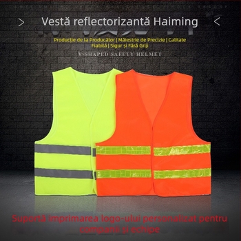 Haiming 09 Vesta reflectorizantă de securitate pentru construcții, cu material fluorescent și imprimare a logo-ului