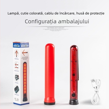 Baton portabil cu LED strob pentru patrule de salubritate, indicator magnetic în formă de săgeată și semnalizare cu lumină dublă