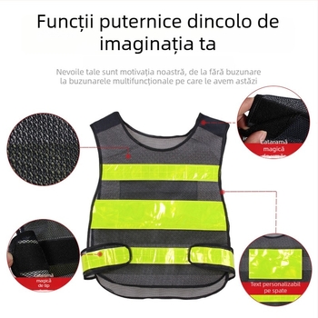 Vestă de siguranță reflexivă cu mai multe buzunare pentru ciclism și construcții, imprimabilă