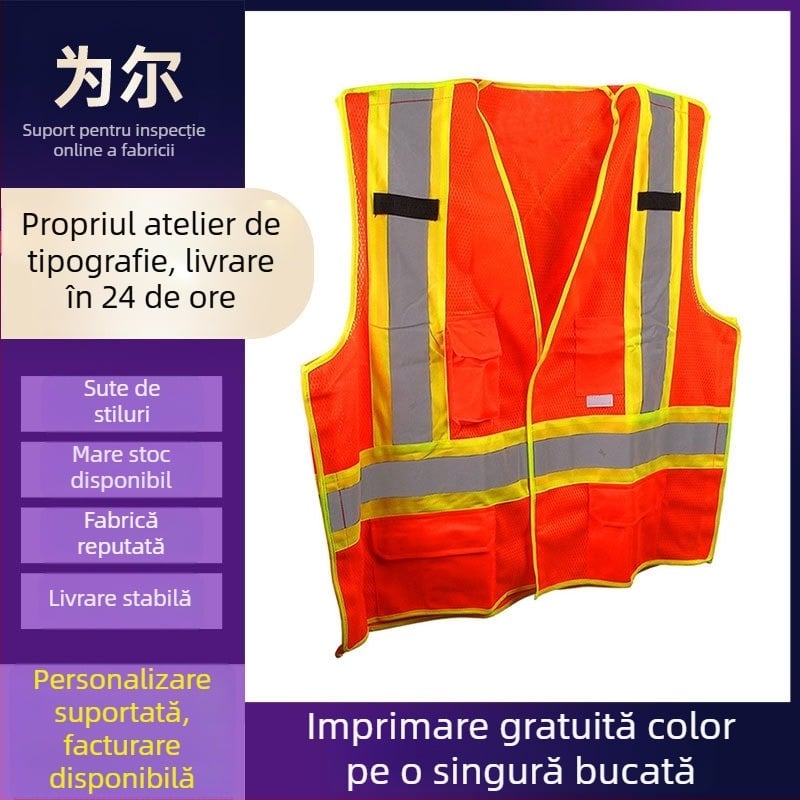 Vestă reflectorizantă de siguranță, țesătură tricotată, material reflectorizant lucios, model WE1301, mărime 58×68 cm
