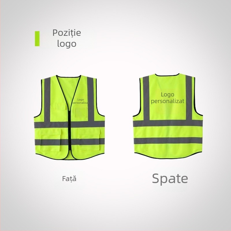 Vesta reflectorizantă cu buzunare multiple, pentru șantiere și lucrări de salubritate, fluorescentă