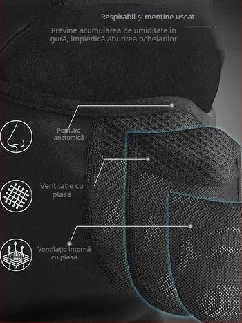 Cagulă de protecție facială pentru schi, căptușită cu fleece, caldă și respirabilă, rezistentă la vânt, unisex