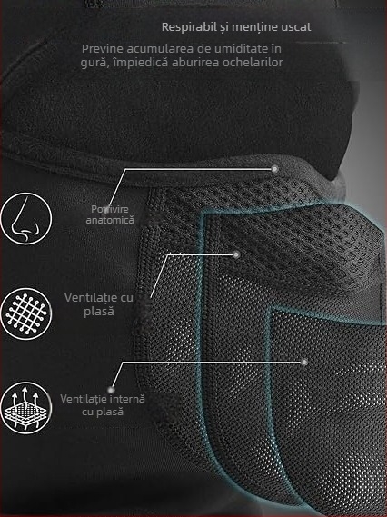 Cagulă de protecție facială pentru schi, căptușită cu fleece, caldă și respirabilă, rezistentă la vânt, unisex