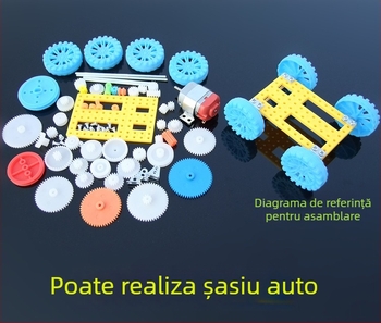 Kit șasiu: 50 de tipuri de componente pentru cadrul unui autoturism mic, set de angrenaje pentru motor 130, transmisie cu curea
