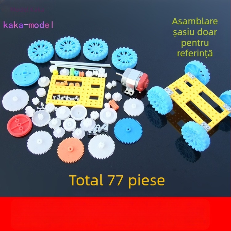 Kit șasiu: 50 de tipuri de componente pentru cadrul unui autoturism mic, set de angrenaje pentru motor 130, transmisie cu curea
