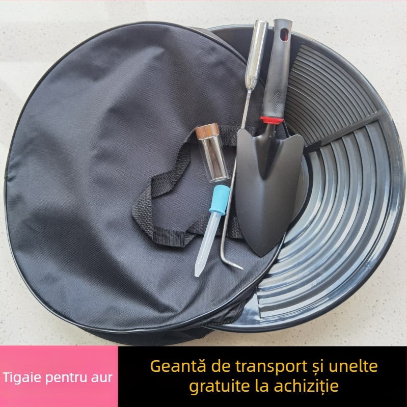 Set manual pentru panare aurifer cu tavă de panare și bazin de spălare a aurului
