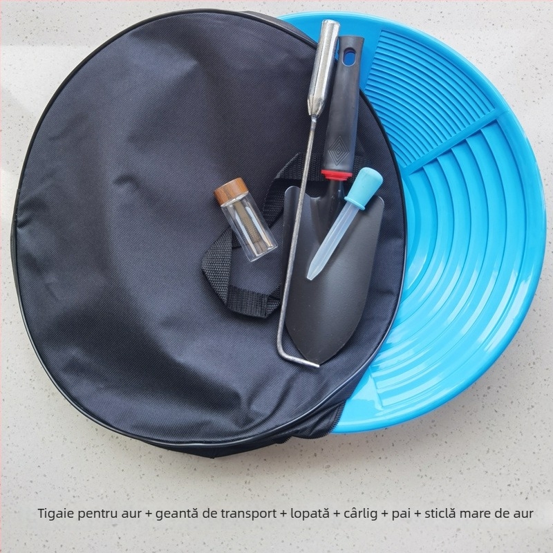 Set manual pentru panare aurifer cu tavă de panare și bazin de spălare a aurului