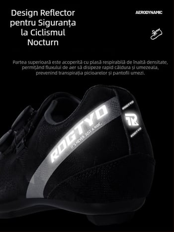Pantofi de ciclism pentru drum, respirabili, cu benzi reflectorizante