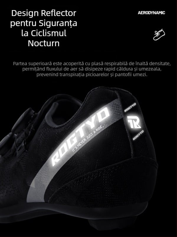 Pantofi de ciclism pentru drum, respirabili, cu benzi reflectorizante