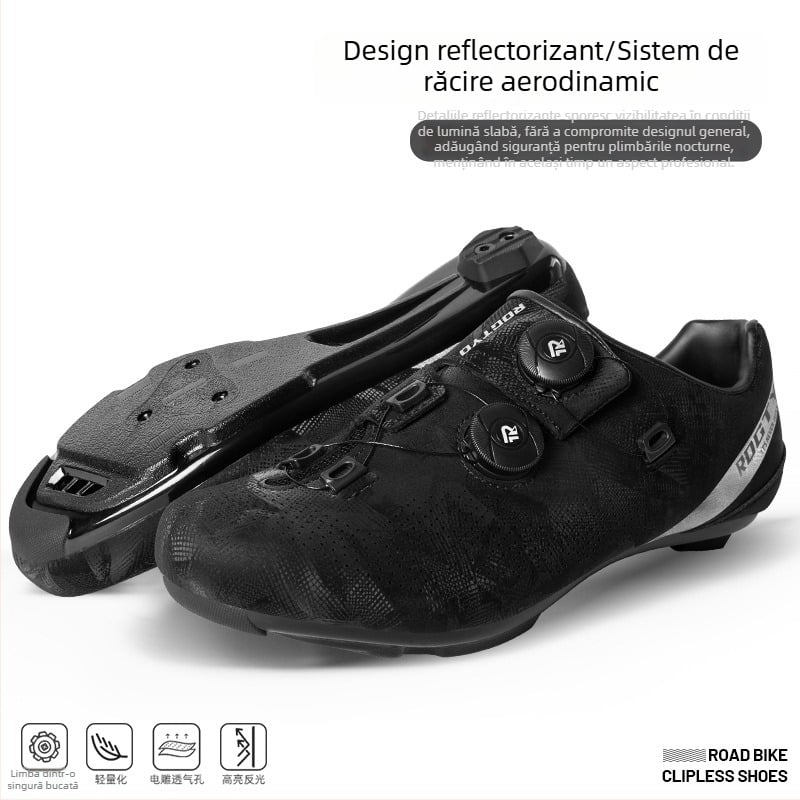 Pantofi de ciclism pentru drum, respirabili, cu benzi reflectorizante