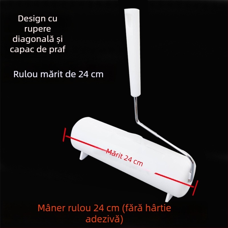 Rulou pentru păr lipicios cu nucleu de hârtie adezivă înlocuibil, 90 foi, rolă mare, mâner telescopic detașabil, diametru rolei 16–24 cm