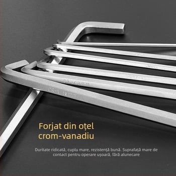 Set de 9 chei Allen hexagonale, finis mat, cu capete sferice și plate, din oțel 45#.