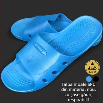 Papuci anti-statice cu talpă groasă, încălțăminte ESD fără praf, talpă moale și respirabilă, pentru bărbați și femei, albastru-albastru, antiderapante.
