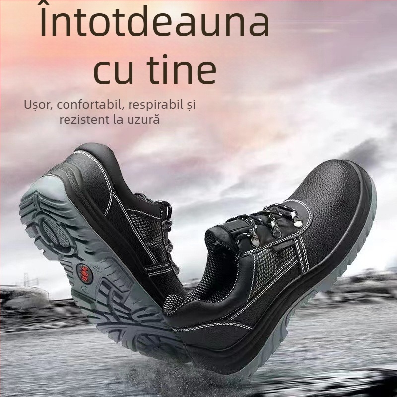Pantofi de muncă anti-statici din piele neagră, cu vârf din oțel, rezistenți la uzură, impact și perforare, ușori și comozi.