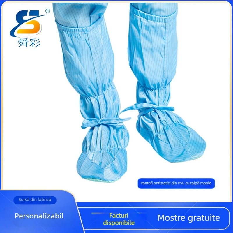 Ghete înalte din PVC antistatice, talpă moale, pentru sală curată, rezistente la uzură și antiderapante, culori: albastru, alb, roz, galben