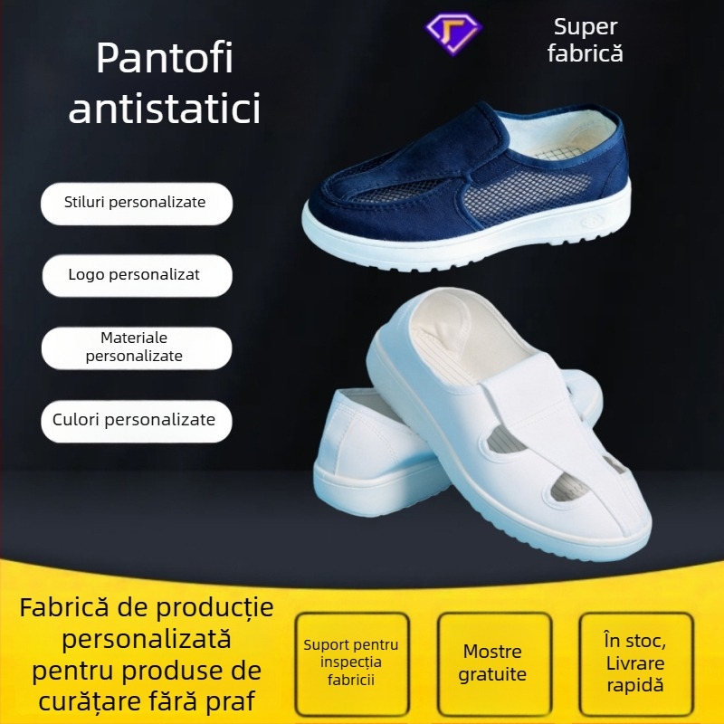 Pantofi antistatice de înălțime medie, talpă PU moale, pantofi de lucru din pânză, fără praf, culoare solidă, culoare și mărime personalizabile