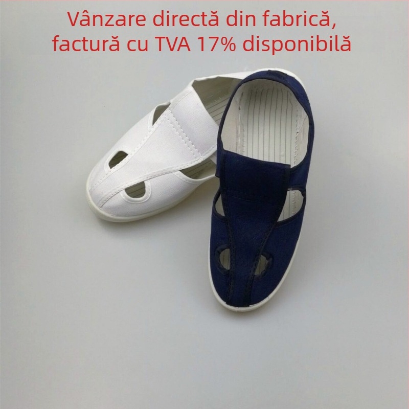 Pantofi anti-static din PVC și pânză, cu patru găuri pentru șireturi, talie joasă, fără praf