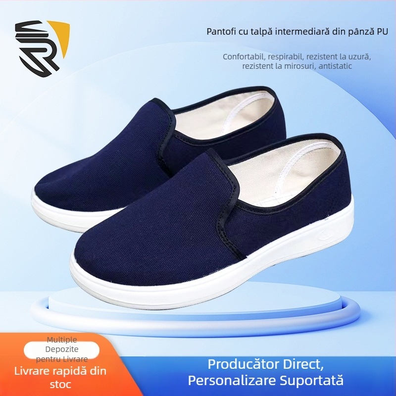 Pantofi antistatice din PU din pânză, slip-on, pentru atelier, albastru