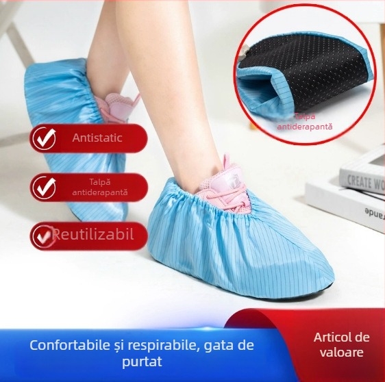 Huse pentru pantofi anti-statice, XL, pentru medii curate: ateliere interne, fabrici electronice și laboratoare, reutilizabile, cu talpă antiderapantă