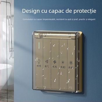 Comutator baie tip 86, plăcuță de perete impermeabilă cu cinci prize, într-una încălzire cu aer pentru baie, plăcuță cu patru găuri