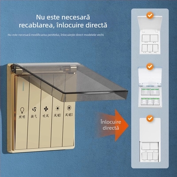Comutator baie tip 86, plăcuță de perete impermeabilă cu cinci prize, într-una încălzire cu aer pentru baie, plăcuță cu patru găuri